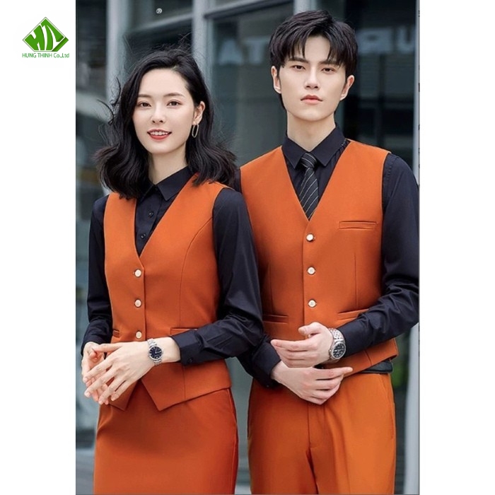 Ao gile dong phuc mau cam dat