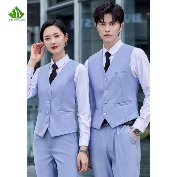 Ao gile dong phuc mau xanh lam nhat Ao gile dong phuc mau xanh lam nhat