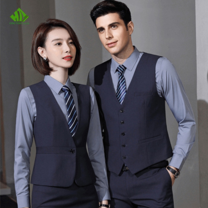 Ao gile dong phuc mau xanh navy dam