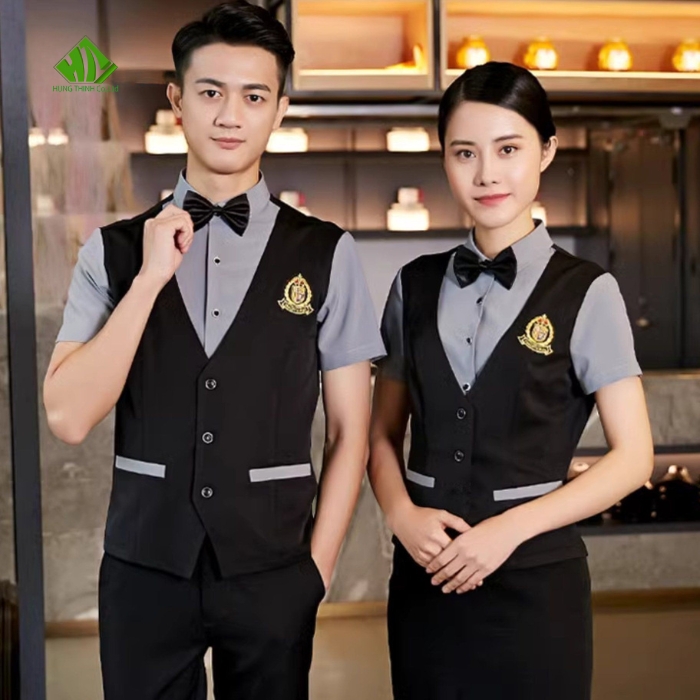 Ao gile dong phuc mau den phoi vien xam