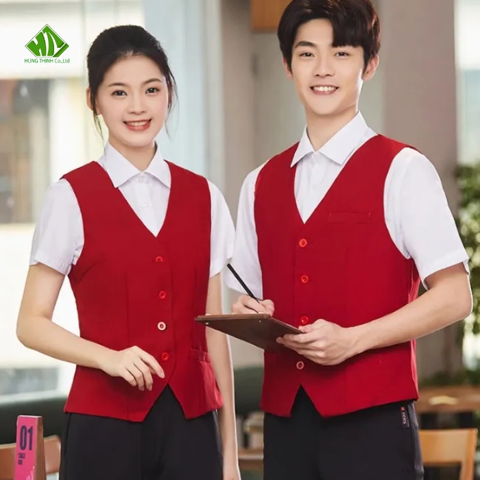 Ao gile dong phuc mau do tuoi