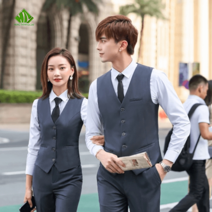 Ao gile dong phuc mau xanh xam dam
