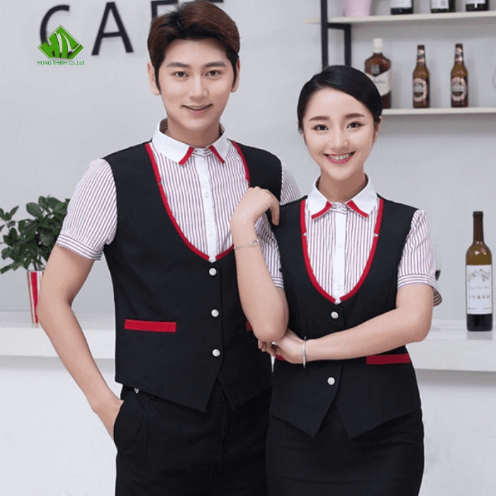 Ao gile dong phuc phoi vien do