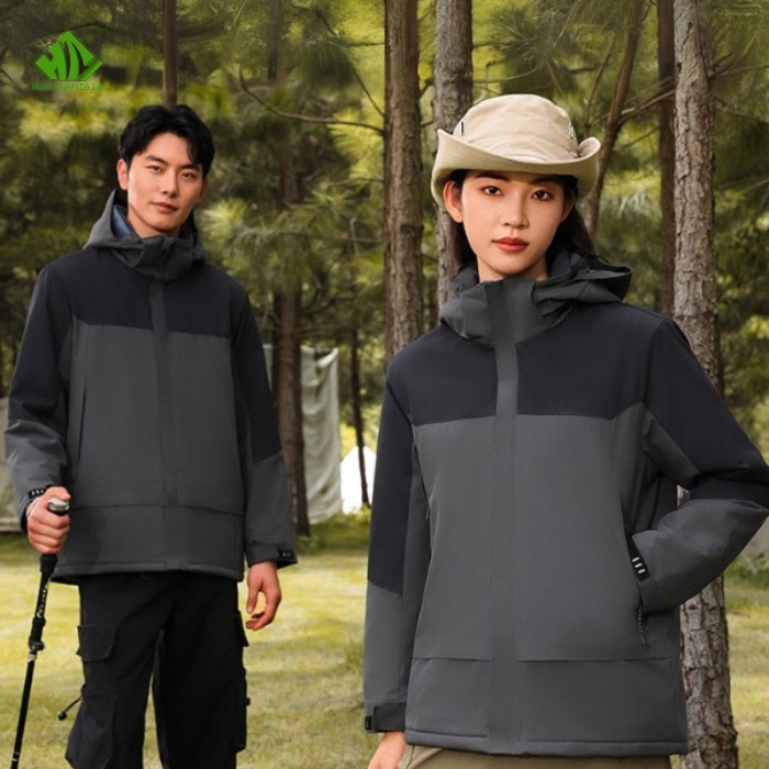 Ao khoac dong phuc mau ghi dam phoi den (1)