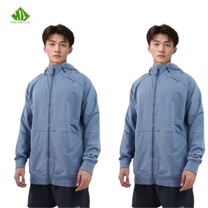 Ao khoac ni mau xanh duong pha xam