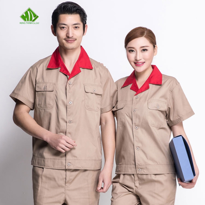 Ao so mi dong phuc cong nhan mau nau nhat