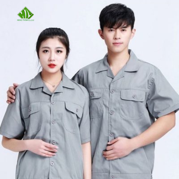 Ao so mi dong phuc cong nhan mau xam nhat