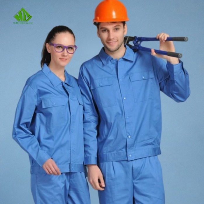 Ao so mi dong phuc cong nhan mau xanh duong