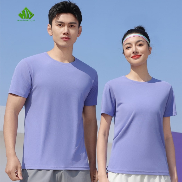 Ao thun dong phuc co tron mau tim nhat