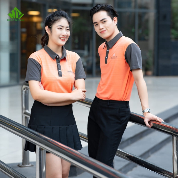 Ao thun dong phuc mau xam phoi cam 01 (2)