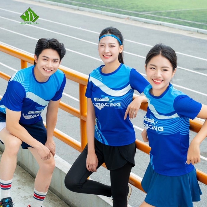 Ao thun dong phuc quang cao mau xanh dam phoi xam nhat (1)