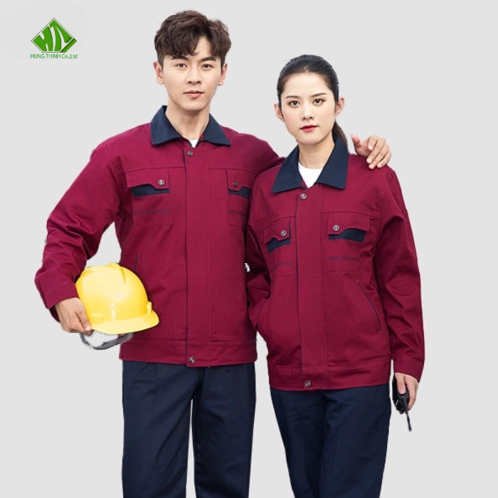 Dong phuc bao ho lao dong mau do do phoi xanh den