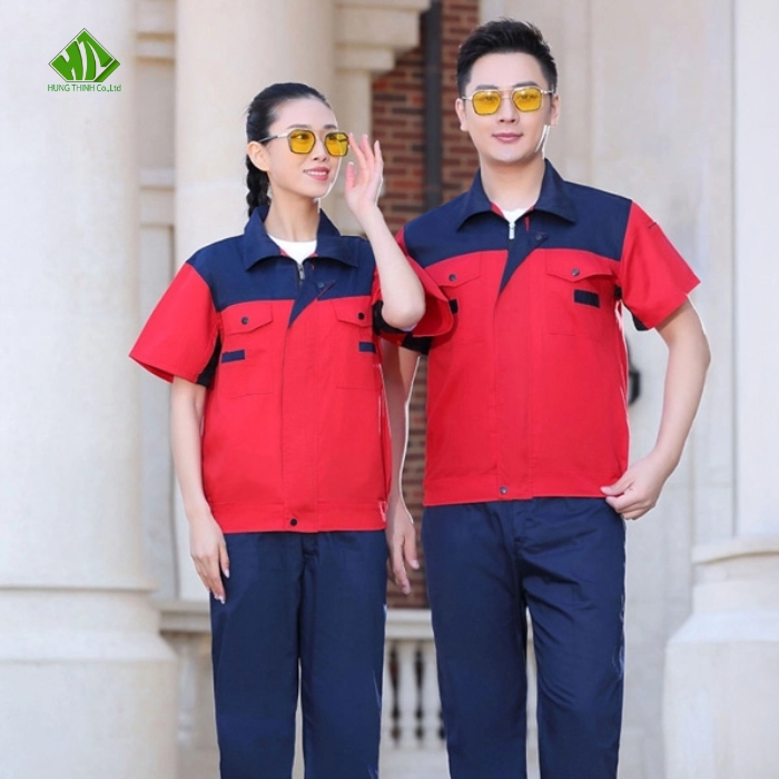 Dong phuc bao ho lao dong mau do phoi nau dam