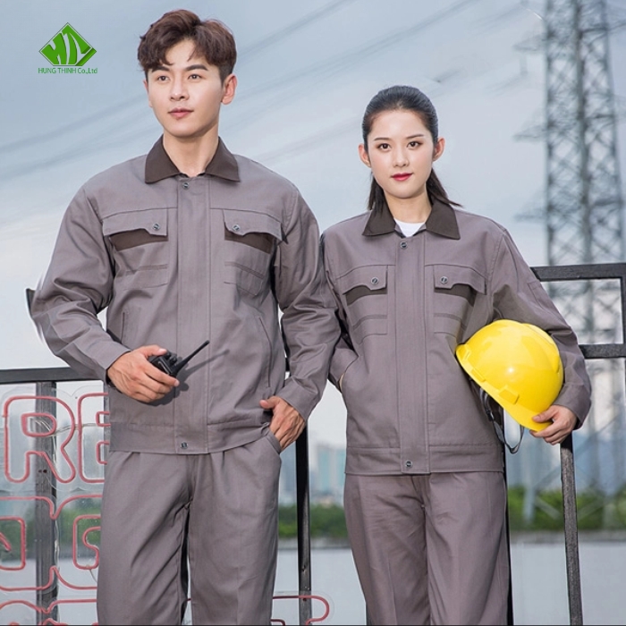 Dong phuc bao ho lao dong mau xam phoi nau dam
