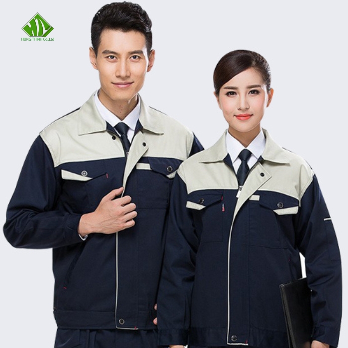 Dong phuc bao ho lao dong mau xanh dam phoi be nhat