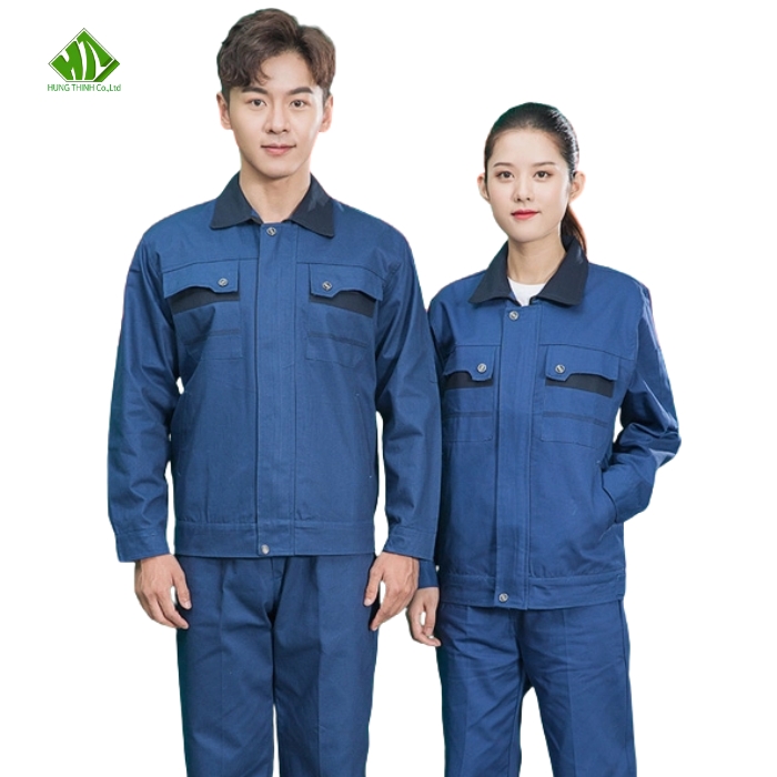 Dong phuc bao ho lao dong mau xanh dam phoi den