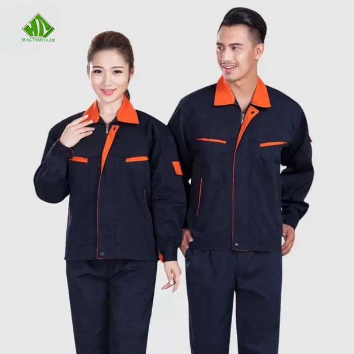 Dong phuc bao ho lao dong mau xanh den phoi cam