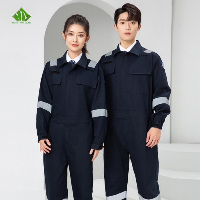 Dong phuc bao ho lao dong mau xanh den phoi phan quang