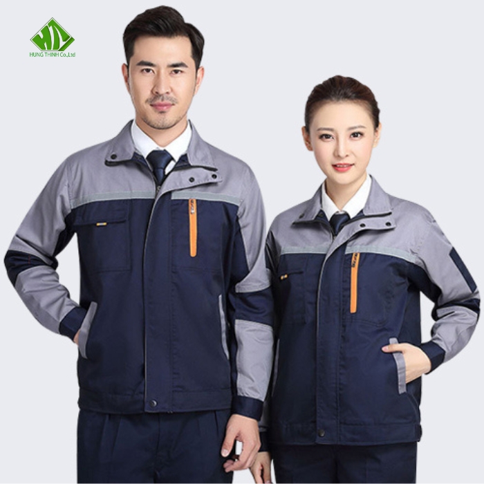 Dong phuc bao ho lao dong mau xanh navy phoi xam nhat
