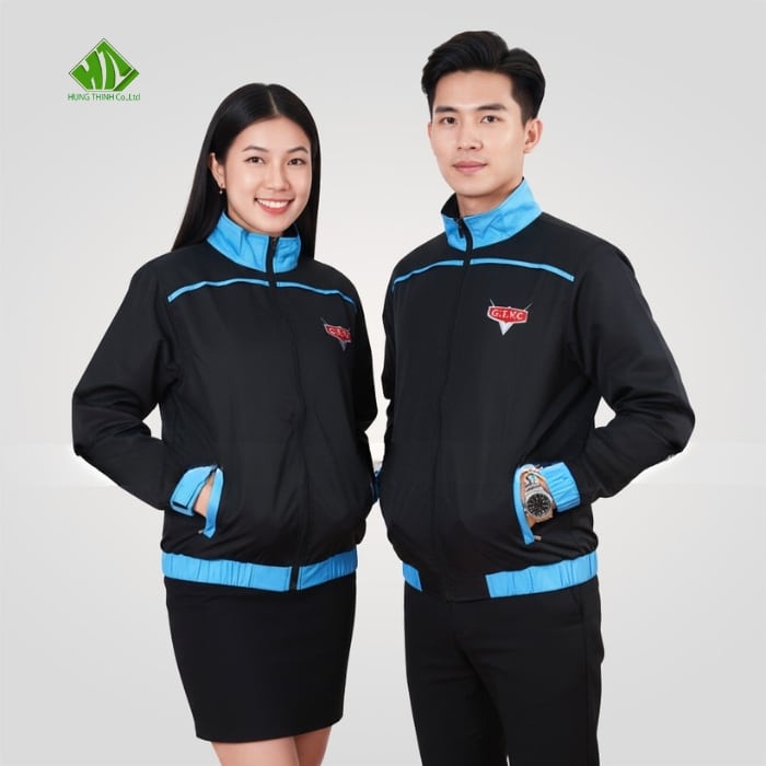 Ao gio dong phuc mau den phoi xanh duong nhat