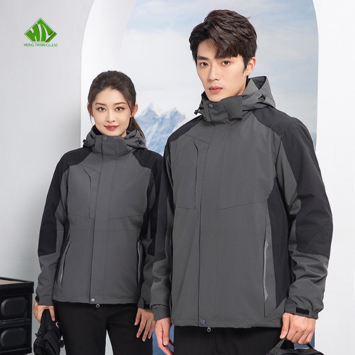 Ao gio dong phuc mau xam phoi den