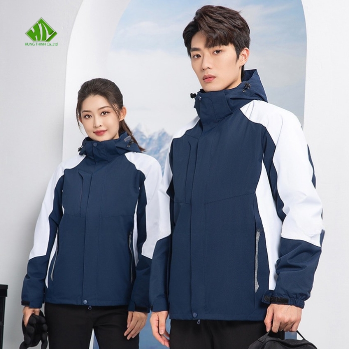 Ao gio dong phuc mau xanh navy phoi trang