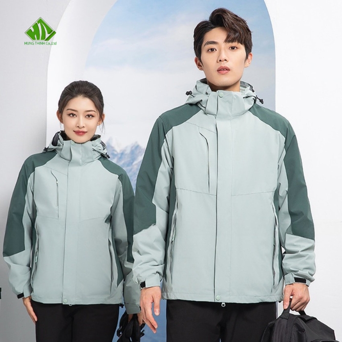 Ao gio dong phuc mau xanh nhat phoi xanh dam