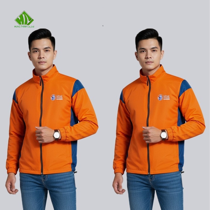 Ao khoac dong phuc mau cam phoi xanh duong