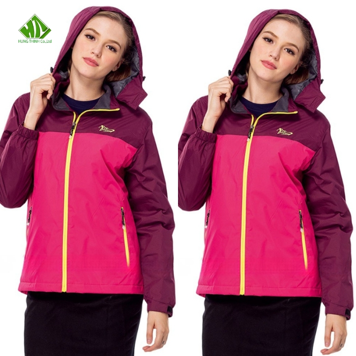 Ao khoac dong phuc mau hong dam phoi mau tim man Ao khoac dong phuc mau hong dam phoi mau tim man