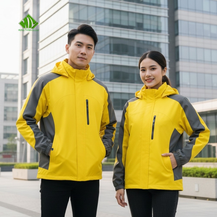 Ao khoac dong phuc mau vang phoi xam