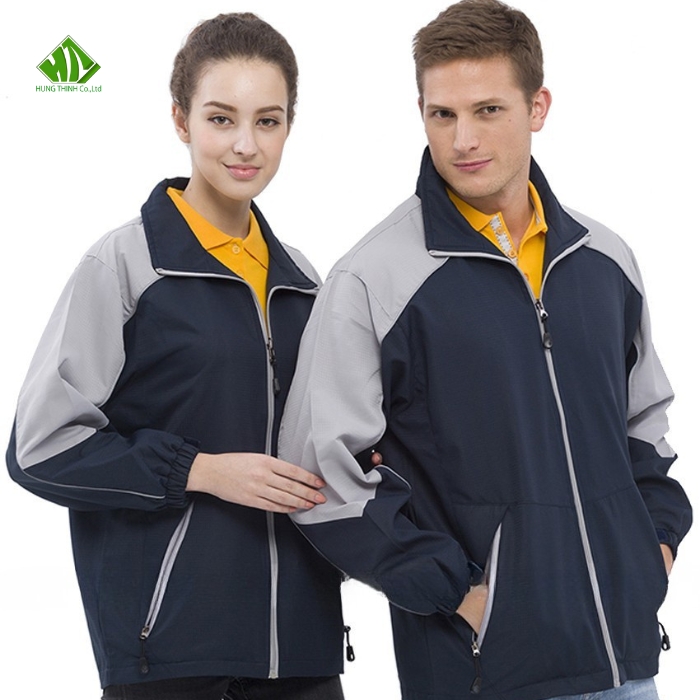 Ao khoac dong phuc mau xanh den phoi xam nhat