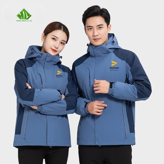 Ao khoac dong phuc mau xanh duong phoi xanh than