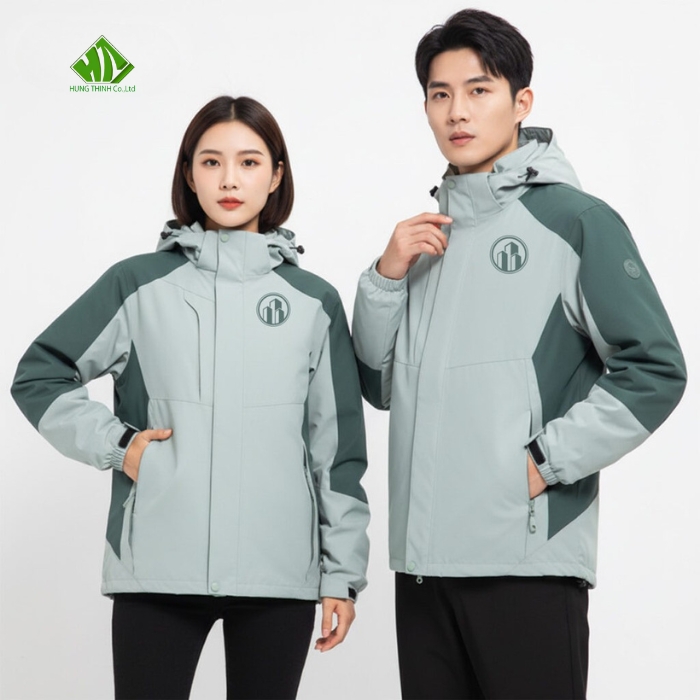 Ao khoac dong phuc mau xanh xam nhat phoi xanh reu dam