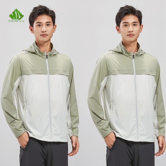 Ao gio dong phuc mau trang kem phoi xanh cam