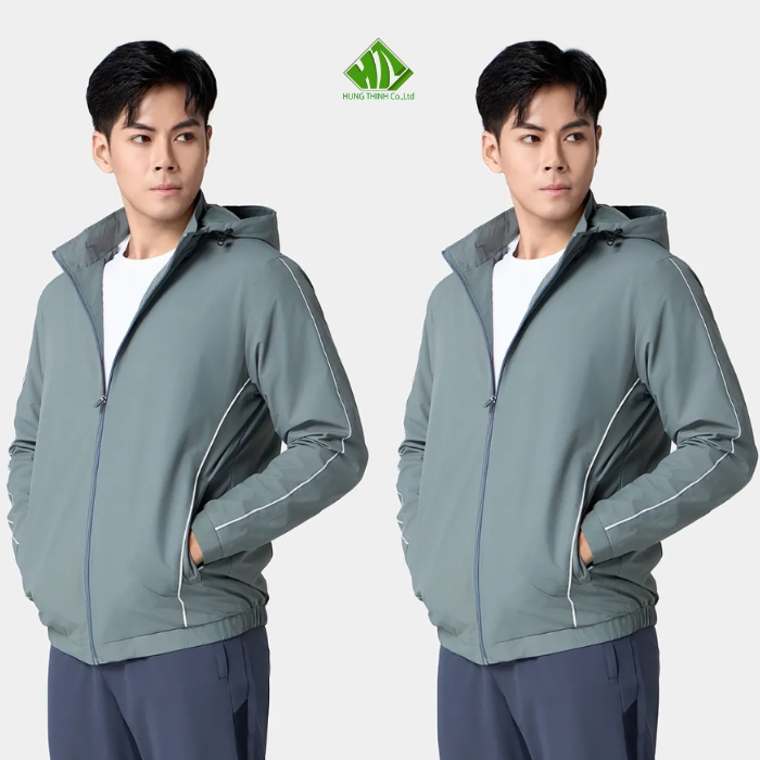 Ao gio dong phuc mau xam xanh phoi vien trang