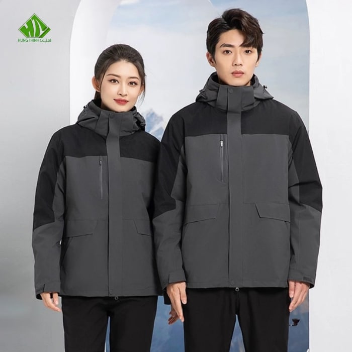 Áo khoác đồng phục màu xám đậm phối đen