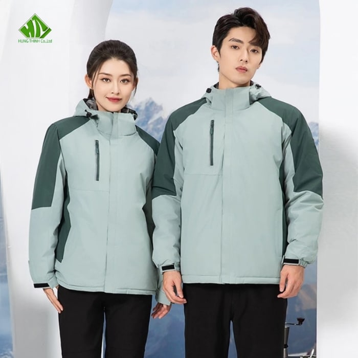 Áo khoác đồng phục màu xanh bạc hà phối xanh rêu