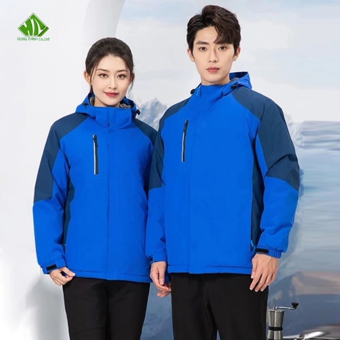 Áo khoác đồng phục màu xanh dương sáng phối xanh đen