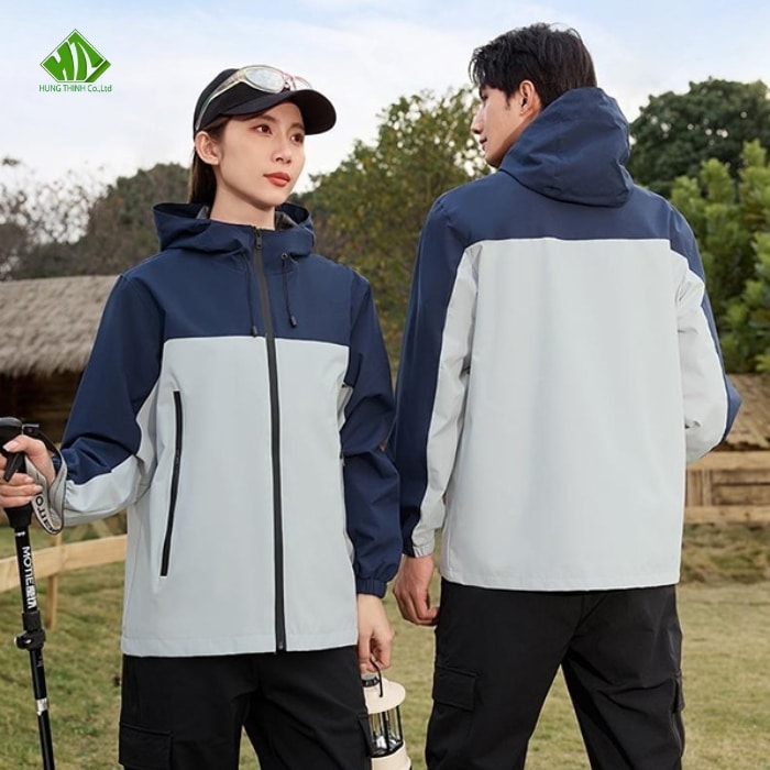 Áo khoác đồng phục màu xanh navy phối xám nhạt