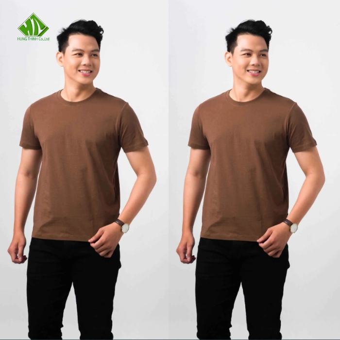 Ao thun dong phuc co tron mau nau dat