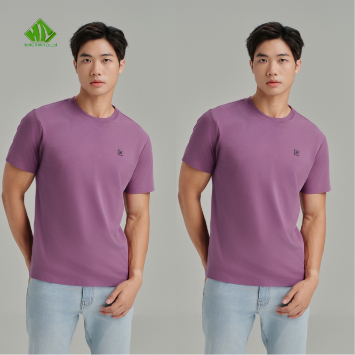 Ao thun dong phuc co tron mau tim sen