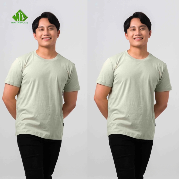 Ao thun dong phuc co tron mau xanh bac ha nhat