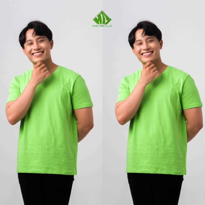 Ao thun dong phuc co tron mau xanh la chuoi