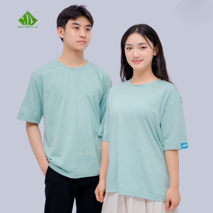 Ao thun dong phuc co tron mau xanh pastel