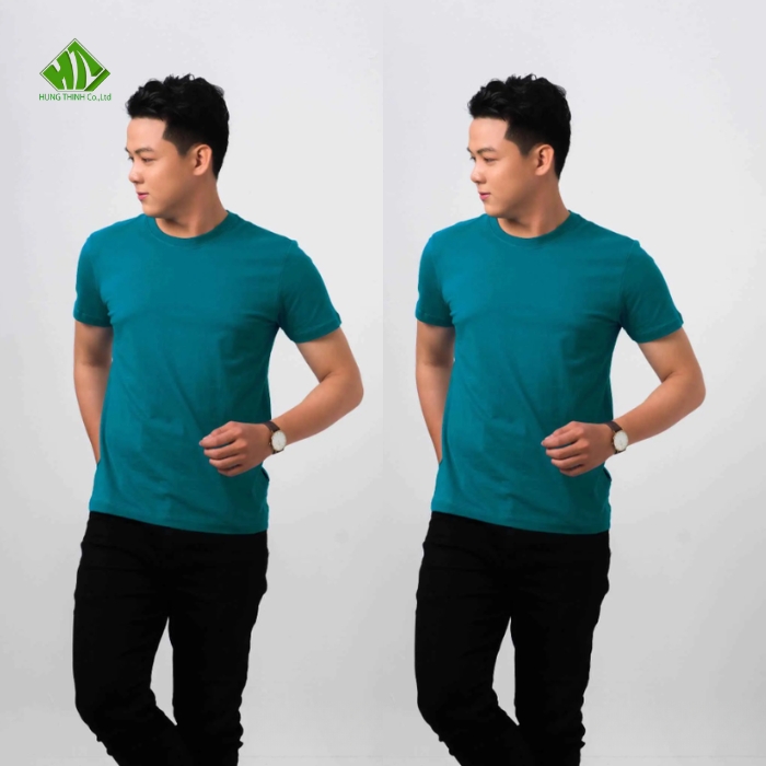 Ao thun dong phuc co tron mau xanh teal