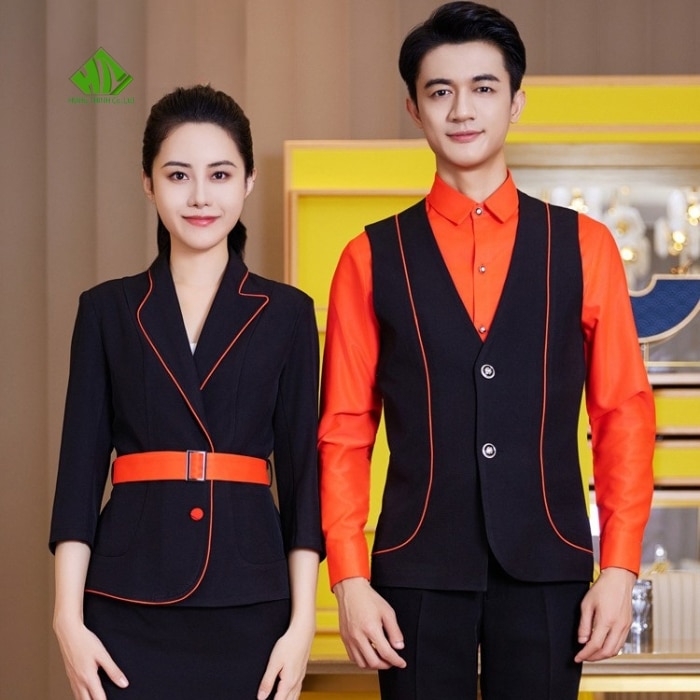 Ao gile dong phuc mau den phoi vien cam