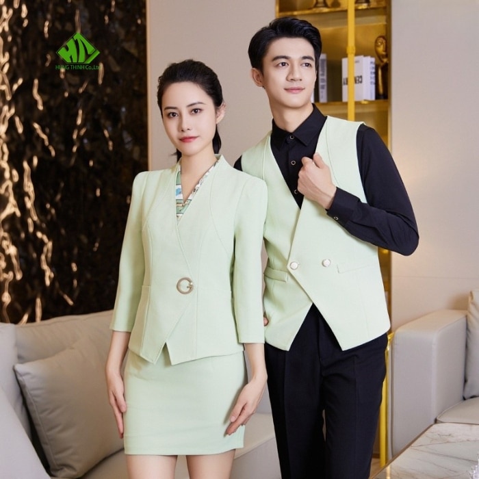 Ao gile dong phuc mau xanh la nhat