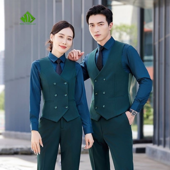 Ao gile dong phuc mau xanh luc bao dam