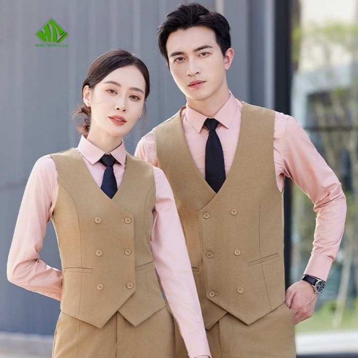 Ao gile dong phuc van phong mau vang nau