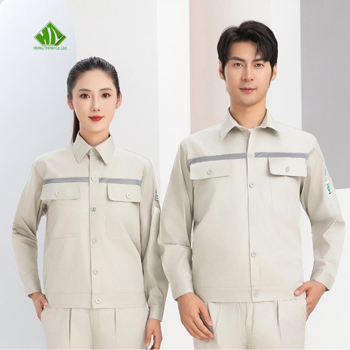 Ao so mi dong phuc cong nhan mau kem phoi phan quang xam bac